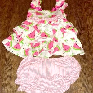 Watermelon dress with matching bloomers. SOLD